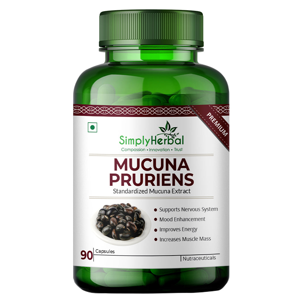 Simply Herbal Mucuna Pruriens (Kaunch Beej) Extract Nervous & Immune System 500mg -90 Capsules