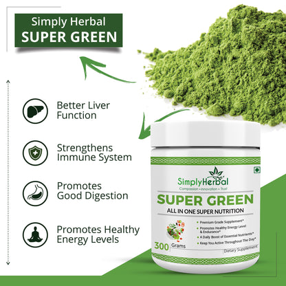 Simply Herbal Super Green Herbs Mix Supplement Powder (All in One Nutrition) – 300 GM
