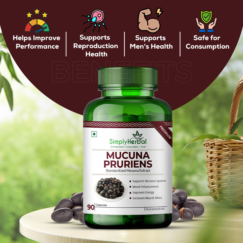 Simply Herbal Mucuna Pruriens (Kaunch Beej) Extract Nervous & Immune System 500mg -90 Capsules