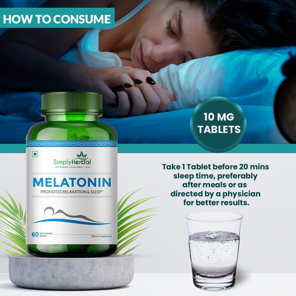 Simply Herbal Melatonin 10mg Sleeping Aid Healthy Sleep Cycle-60 Tablets