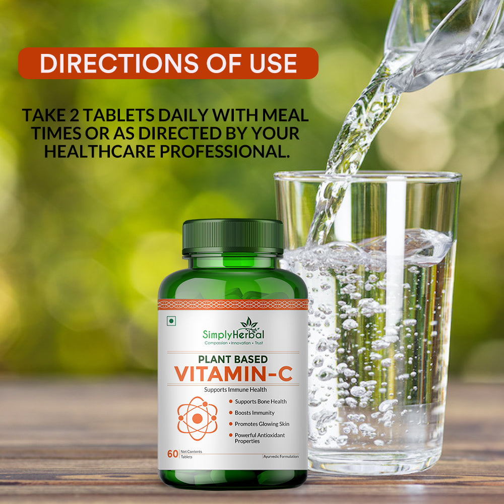 Simply Herbal Vitamin-C for Glowing Skin, Bone & Immune Health 1000mg - 60 Tablets