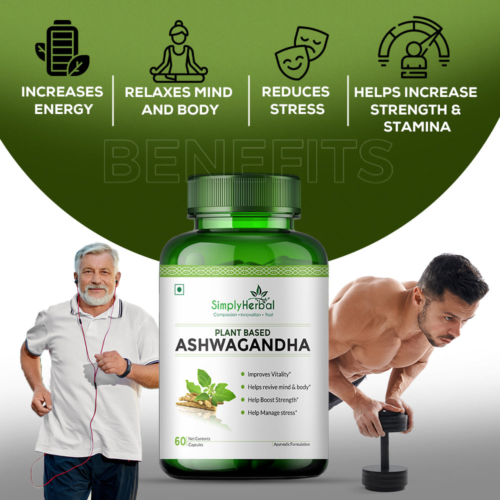 Simply Herbal Ashwagandha 1000mg – Natural Stress Relief, Energy & Immunity Support – 60 Capsules