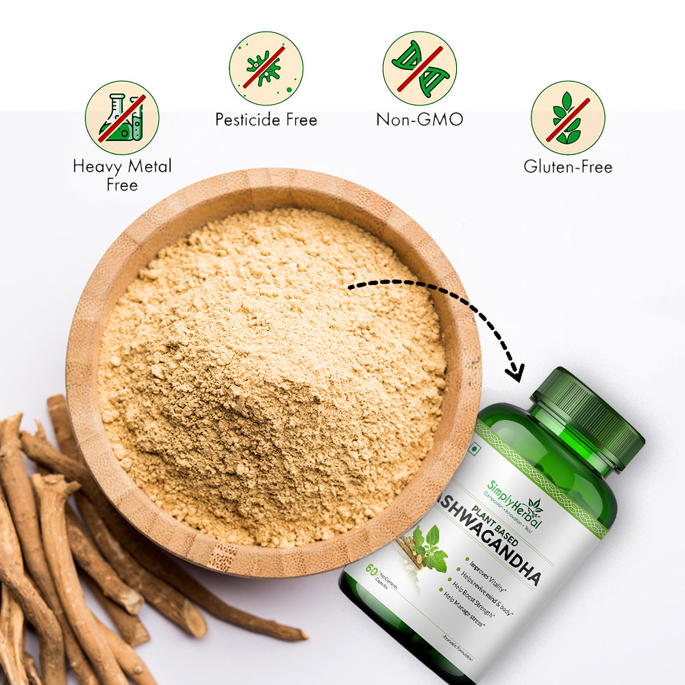 Simply Herbal Ashwagandha 1000mg – Natural Stress Relief, Energy & Immunity Support – 60 Capsules