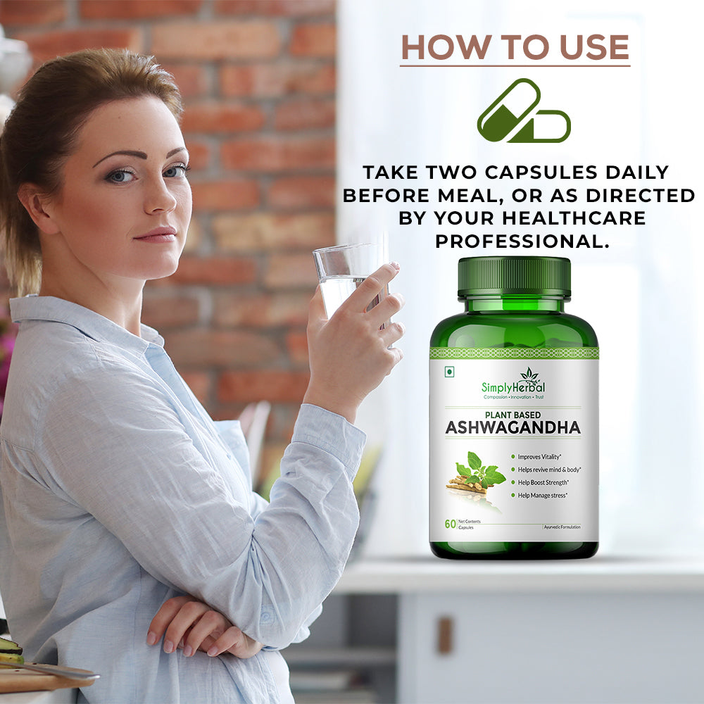 Simply Herbal Ashwagandha 1000mg – Natural Stress Relief, Energy & Immunity Support – 60 Capsules