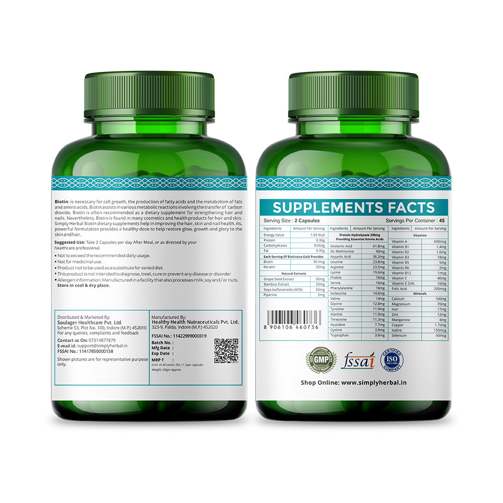 Simply Herbal Biotin With Keratin + Amino Acid + Natural Extract & Multivitamin - 90 Capsules