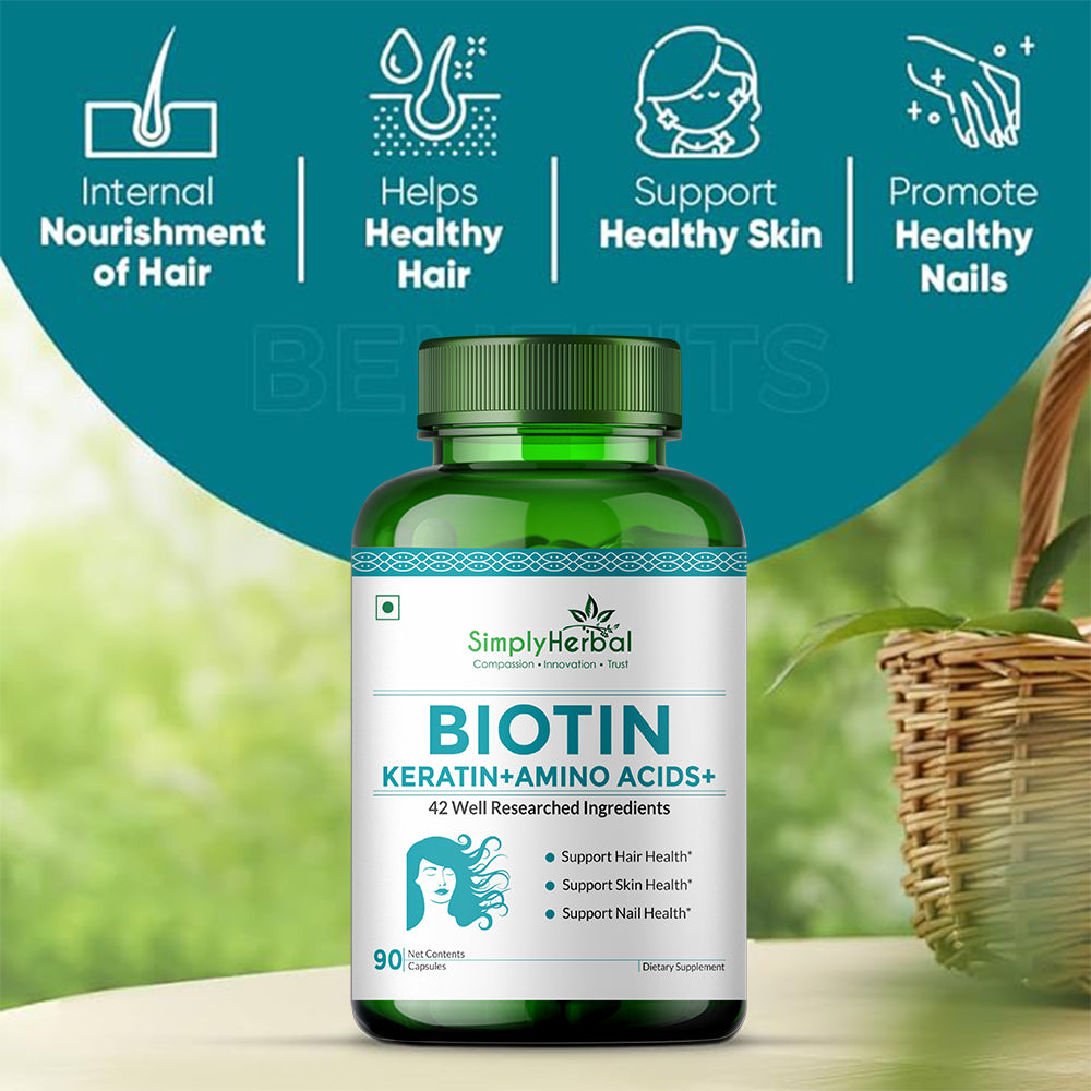 Simply Herbal Biotin With Keratin + Amino Acid + Natural Extract & Multivitamin - 90 Capsules