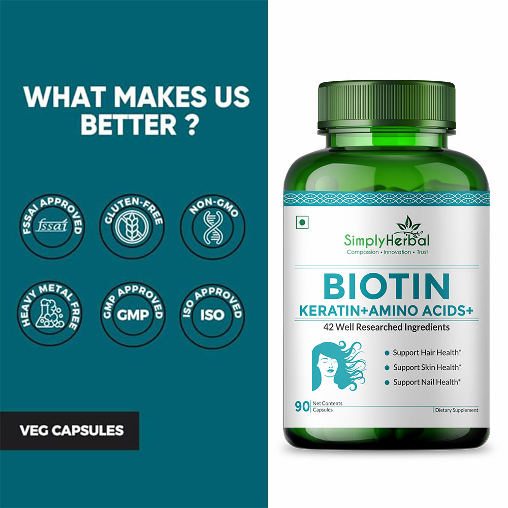 Simply Herbal Biotin With Keratin + Amino Acid + Natural Extract & Multivitamin - 90 Capsules