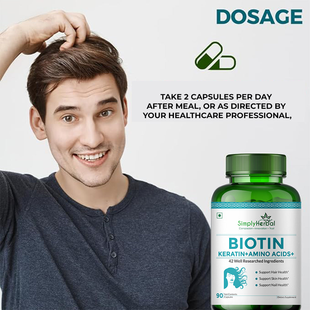 Simply Herbal Biotin With Keratin + Amino Acid + Natural Extract & Multivitamin - 90 Capsules