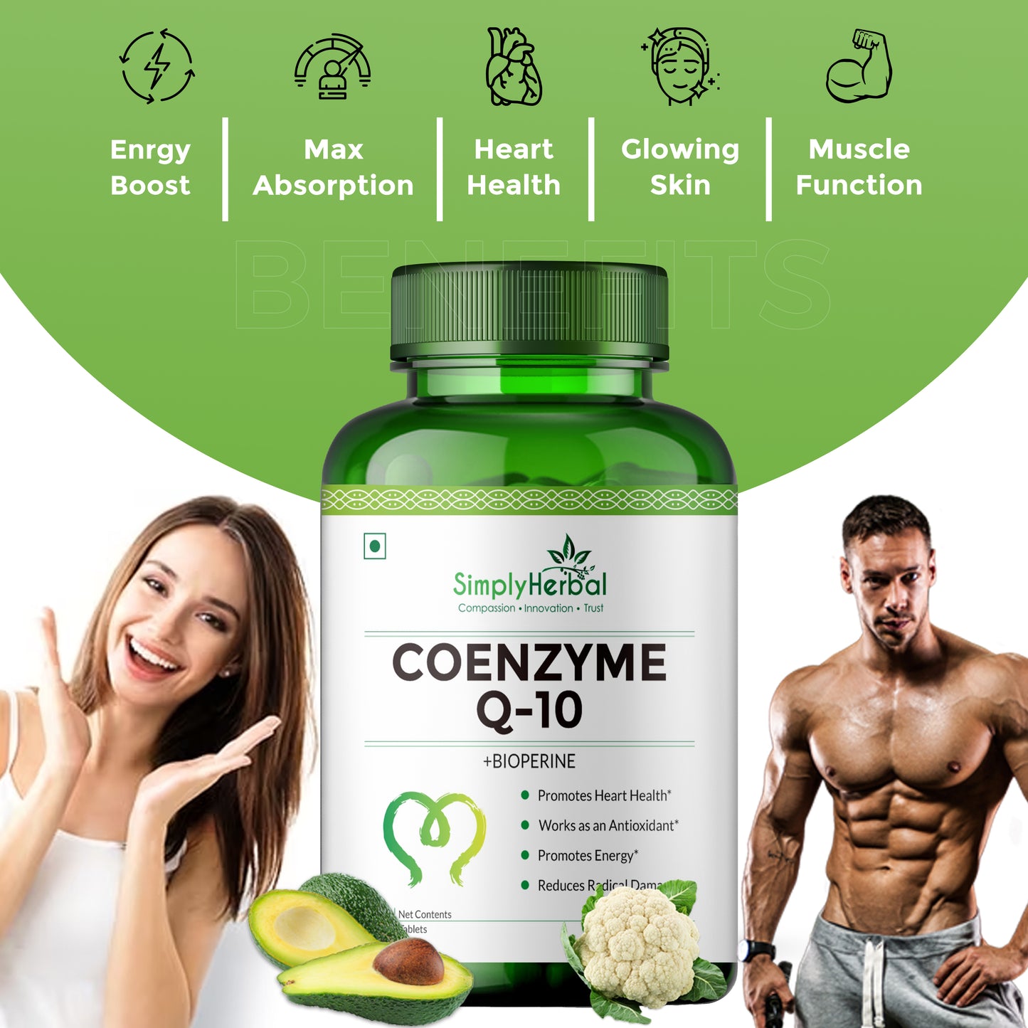 Simply Herbal CoQ10 200mg with Bioperine – Heart Health & Energy Support – 60 Tablets