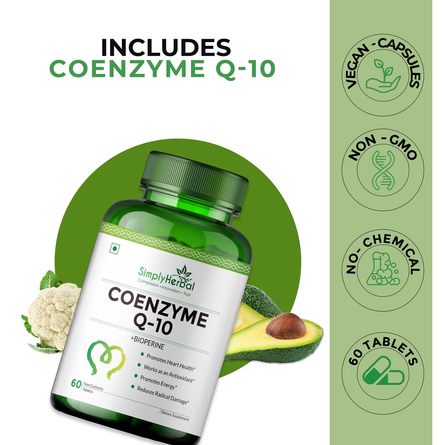 Simply Herbal CoQ10 200mg with Bioperine – Heart Health & Energy Support – 60 Tablets