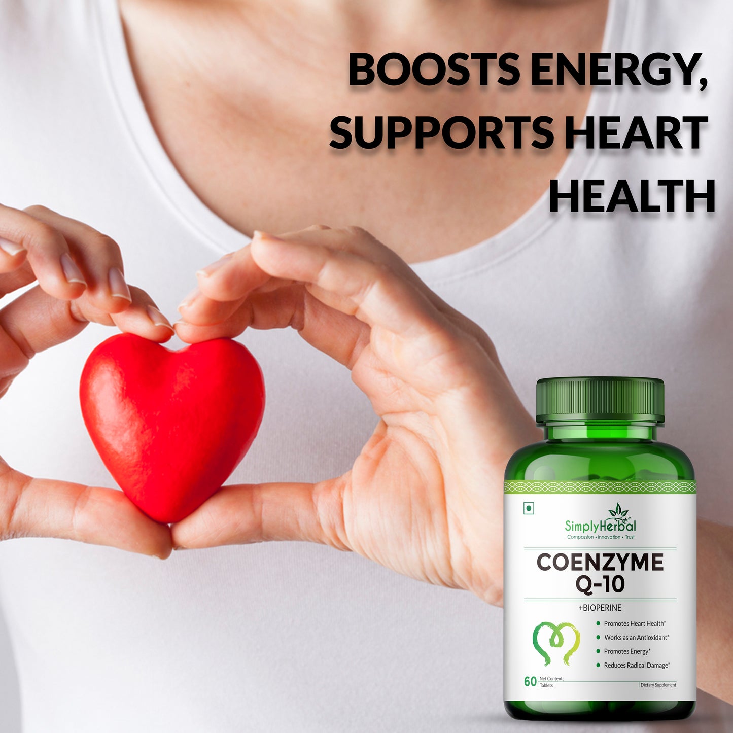 Simply Herbal CoQ10 200mg with Bioperine – Heart Health & Energy Support – 60 Tablets