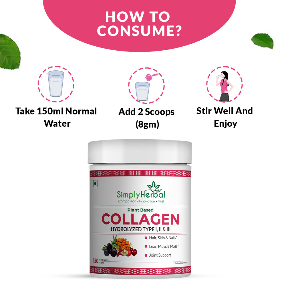 Simply Herbal Plant-Based Collagen Powder Peptide Builder With Vitamin C, Silica, & Biotin –150gm