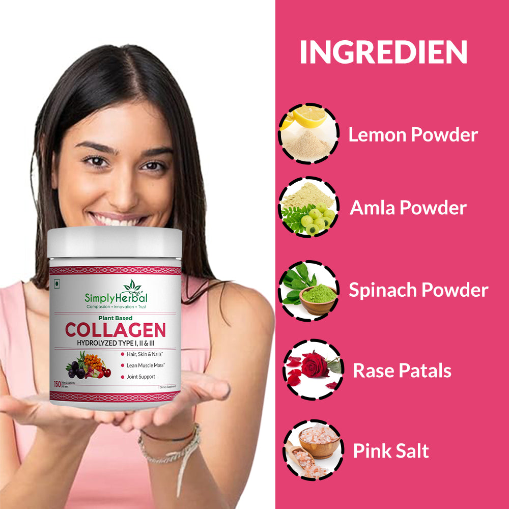 Simply Herbal Plant-Based Collagen Powder Peptide Builder With Vitamin C, Silica, & Biotin –150gm