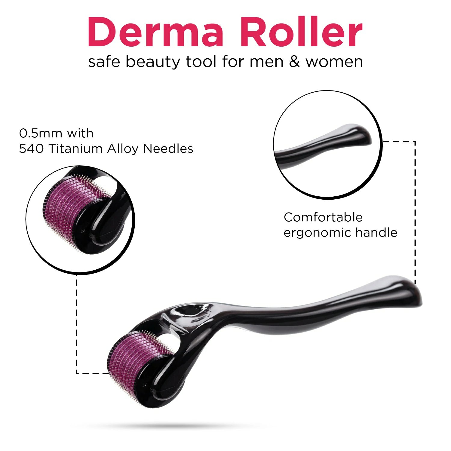 Derma Roller 0.5mm with 540 Titanium Needles