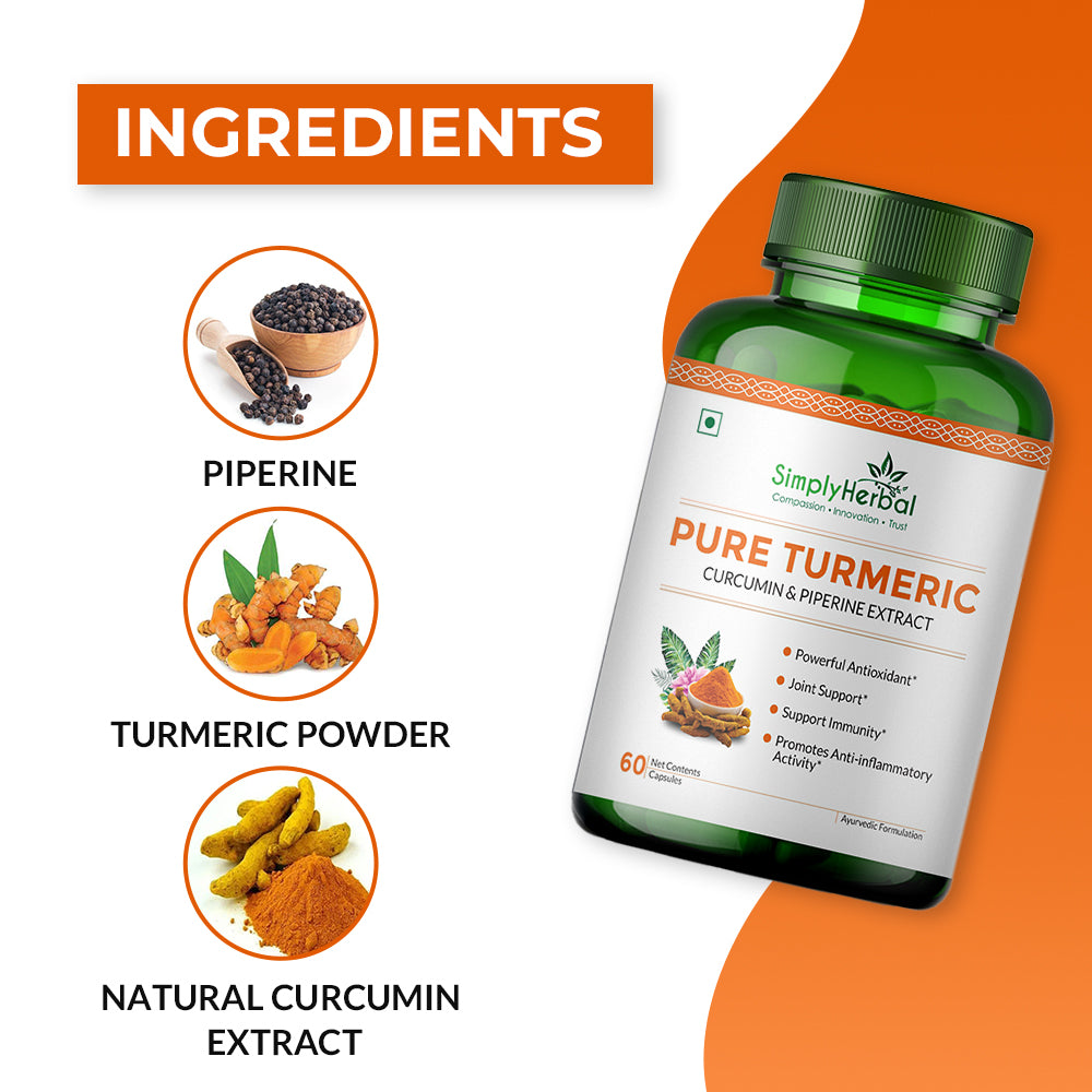 Simply Herbal Pure Turmeric Curcumin & Piperine Extract 800mg- 60 Capsules