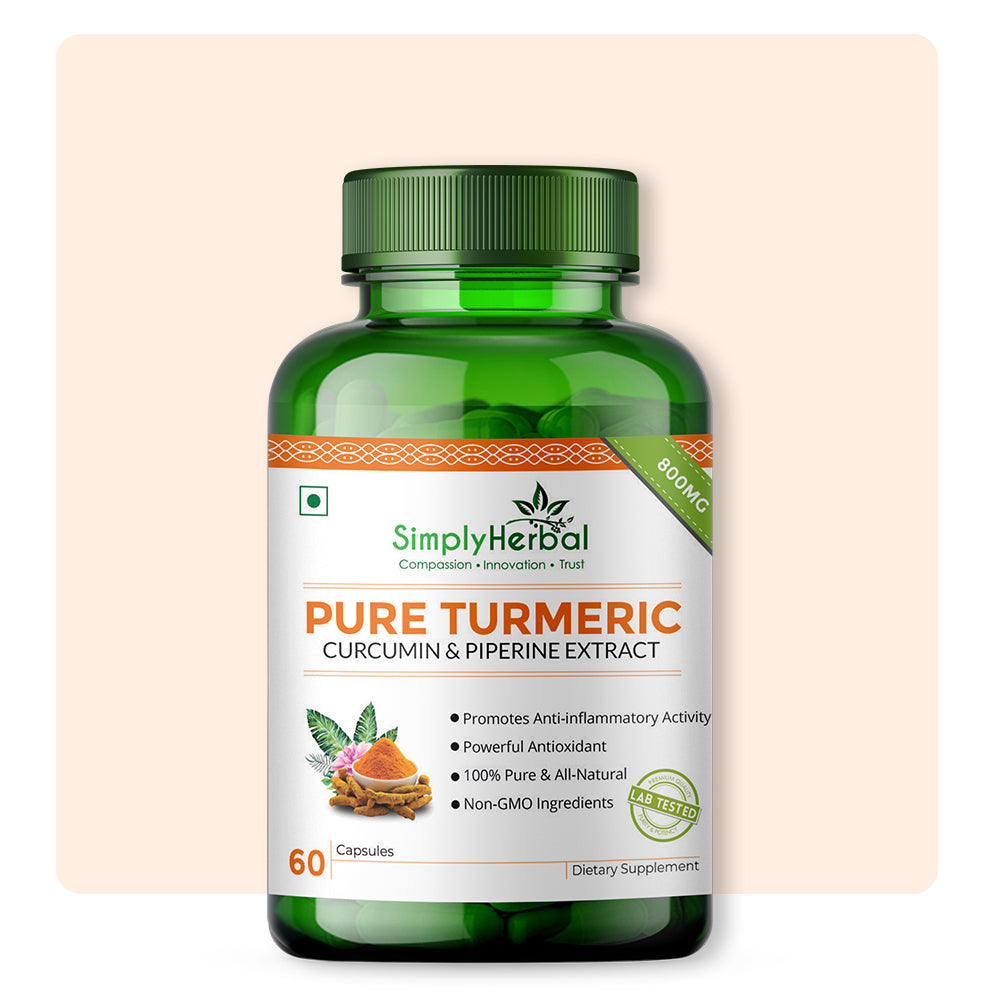 Simply Herbal Pure Turmeric Curcumin & Piperine Extract 800mg- 60 Capsules