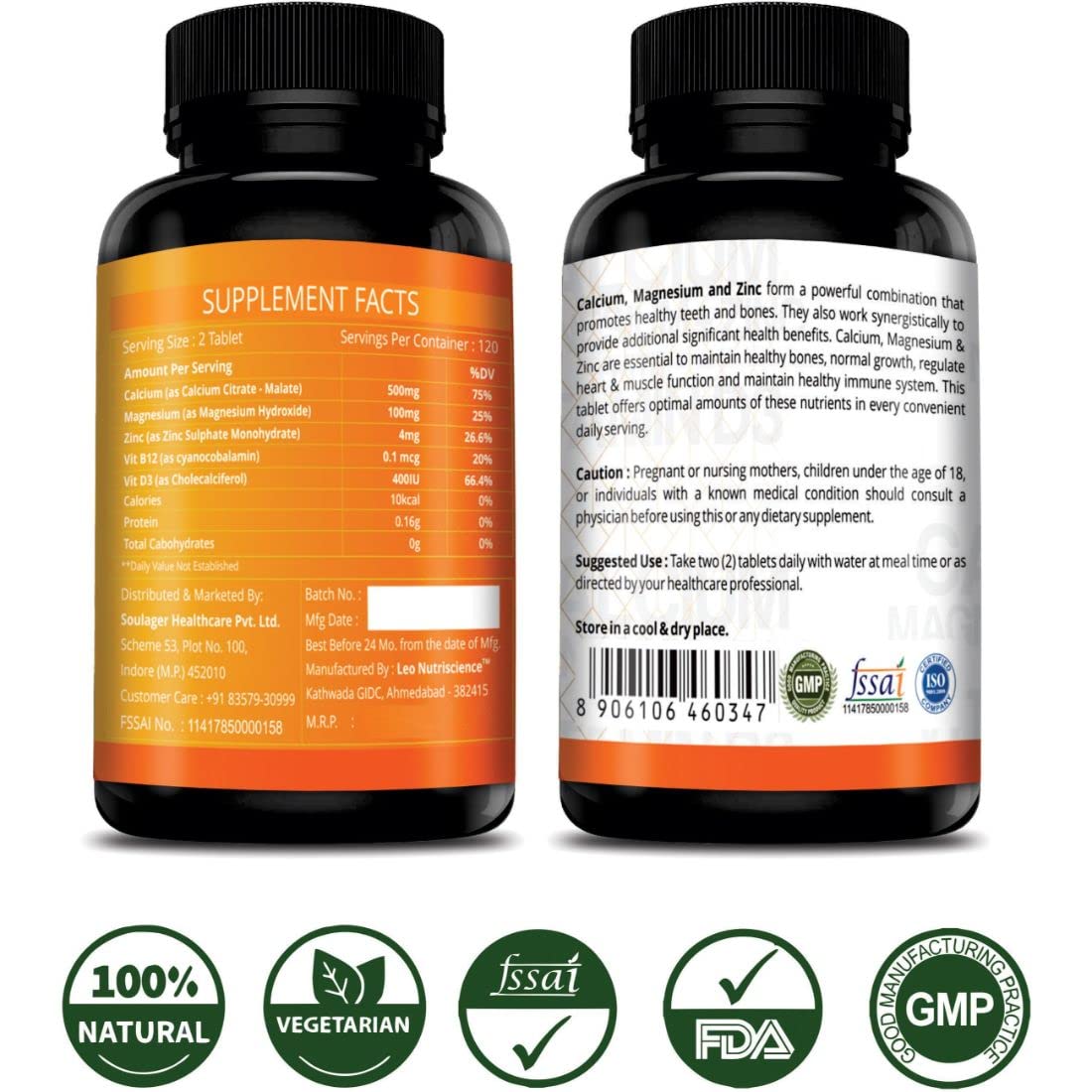 Simply Herbal Calcium Magnesium Zinc Vitamin D3 With Vitamin B12 -120 Tablets