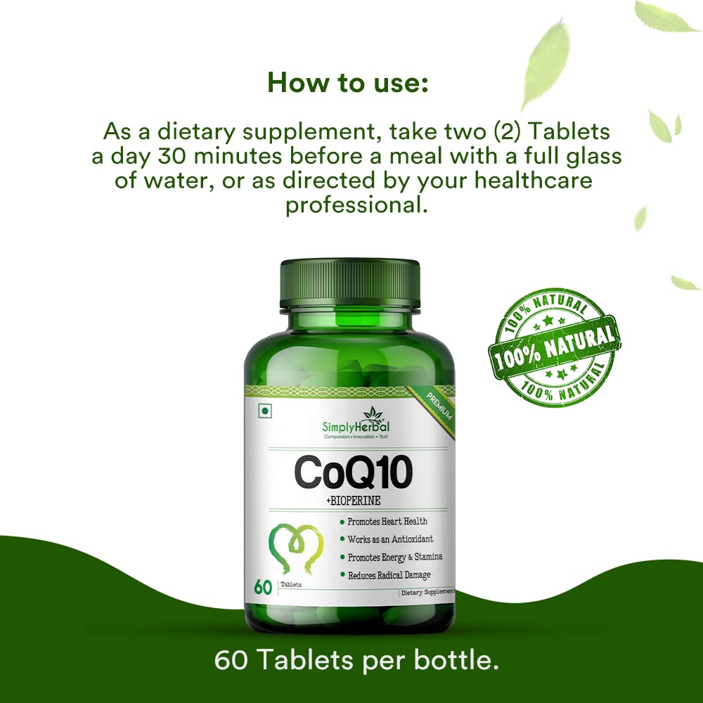 Simply Herbal CoQ10 (Coenzyme Q10) with Bioperine 200mg - 60 Tablets