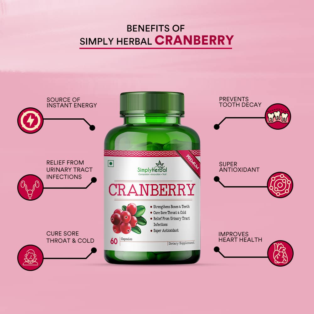 Simply Herbal D Mannose Cranberry Urinary Tract Health 800MG –60 Capsules