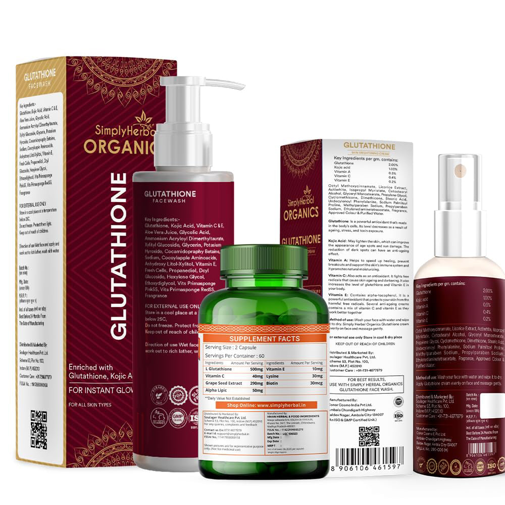 SimplyHerbal Glutathione Skin Lightening/Brightening Combo Pack ( Cream + Capsules + Facewash) (3 Items In Set)