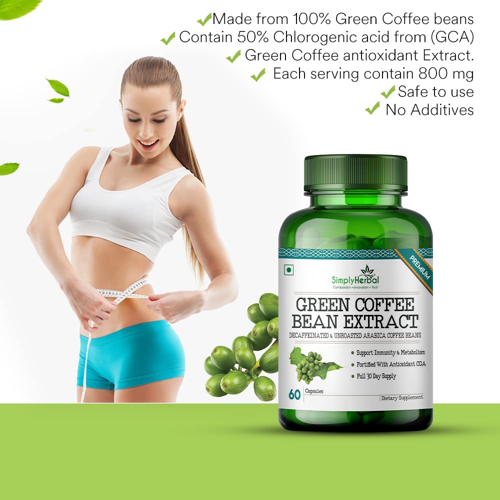 Simply Herbal Green Coffee Beans Extract Weight Control Supplement 500mg – 60 Capsuless