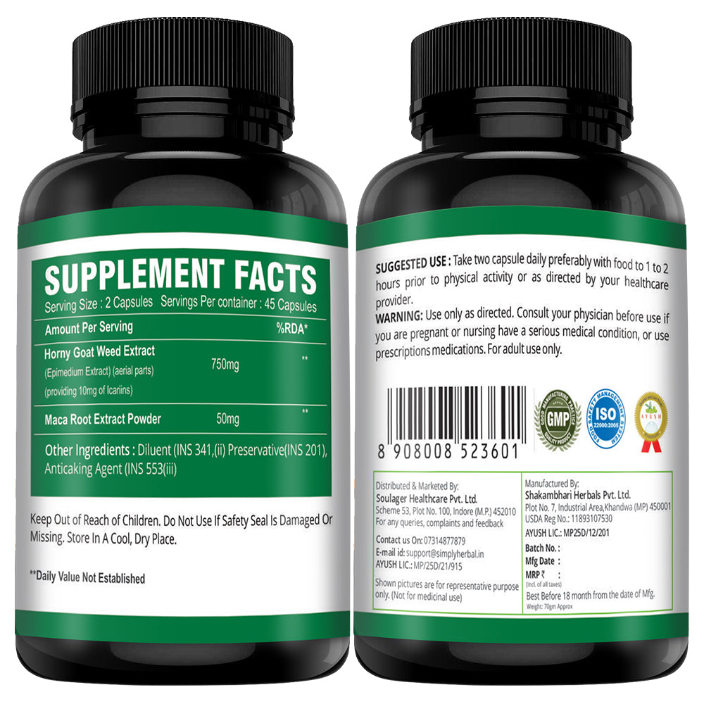 Simply Herbal Horny Goat Weed with Maca Root Extract 800Mg-90 Capsules
