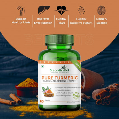 Simply Herbal Pure Turmeric Curcumin & Piperine Extract 800mg- 60 Capsules