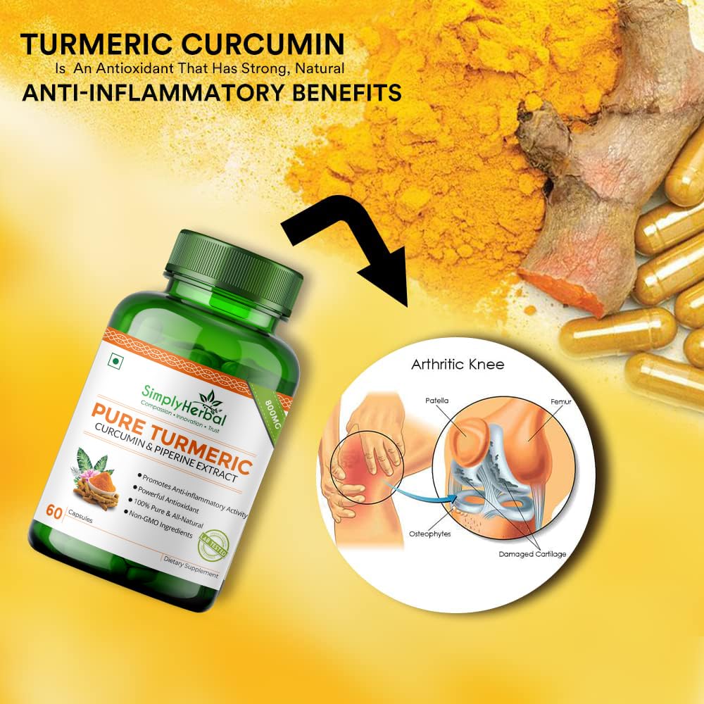 Simply Herbal Pure Turmeric Curcumin & Piperine Extract 800mg- 60 Capsules