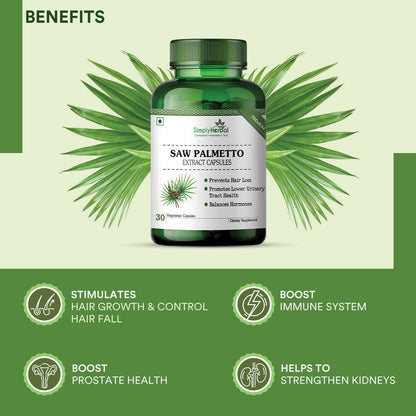 Simply Herbal Saw Palmetto Extract Prostate Health & Hair Growth 800mg -30 Capsules