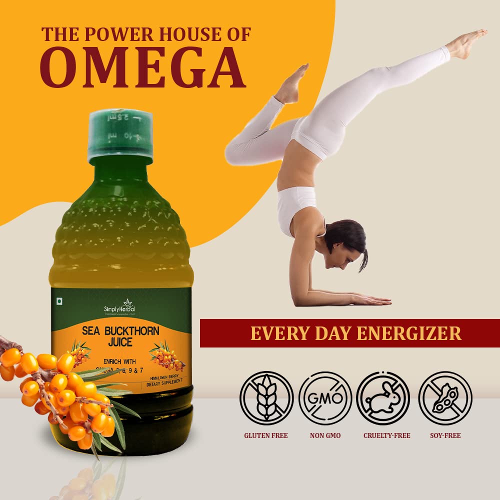 Simply Herbal Sea Buckthorn Juice - 400ml Enriched with Rich Omega 3,6,9,7 for Liver Detoxification & Immunity Booster