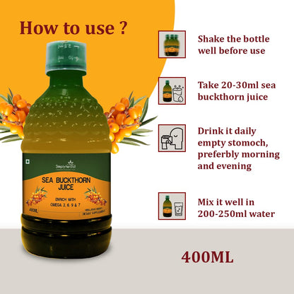 Simply Herbal Sea Buckthorn Juice - 400ml Enriched with Rich Omega 3,6,9,7 for Liver Detoxification & Immunity Booster