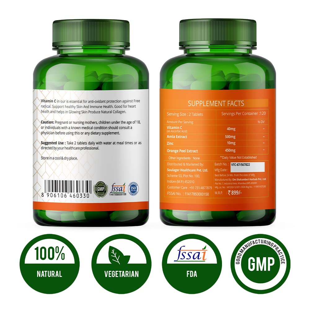 Simply Herbal Vitamin-C for Glowing Skin, Bone & Immune Health 1000mg - 120 Tablets