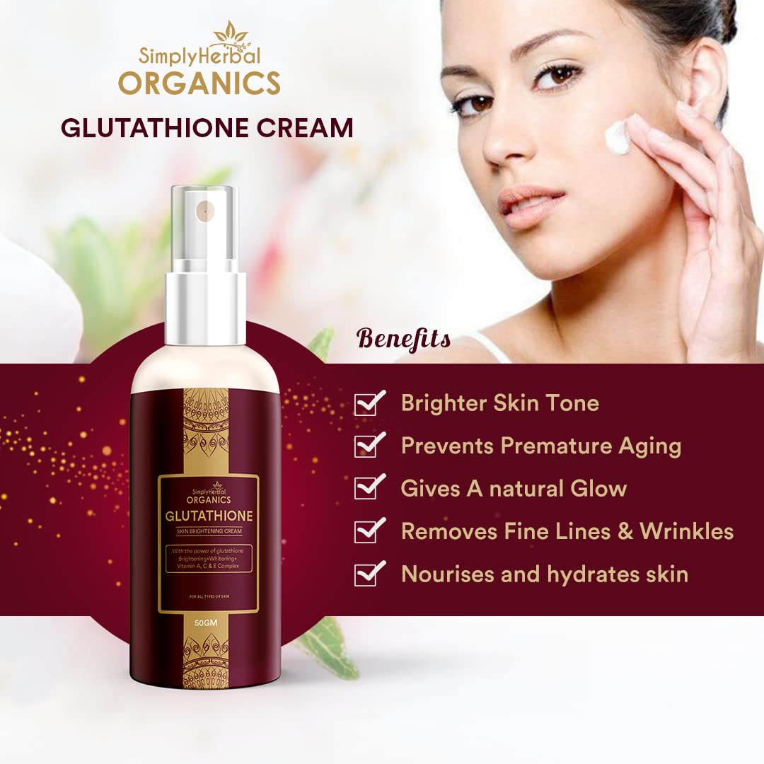 Simply Herbal L-Glutathione Skin Brightening Whitening Cream With Vitamin A, C, & E Complex -50gm