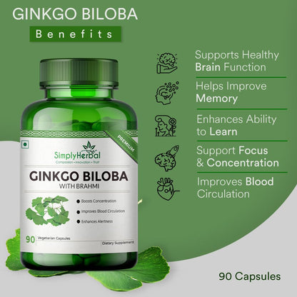 Simply Herbal Ginkgo Biloba With Brahmi 500mg - 90 Capsules