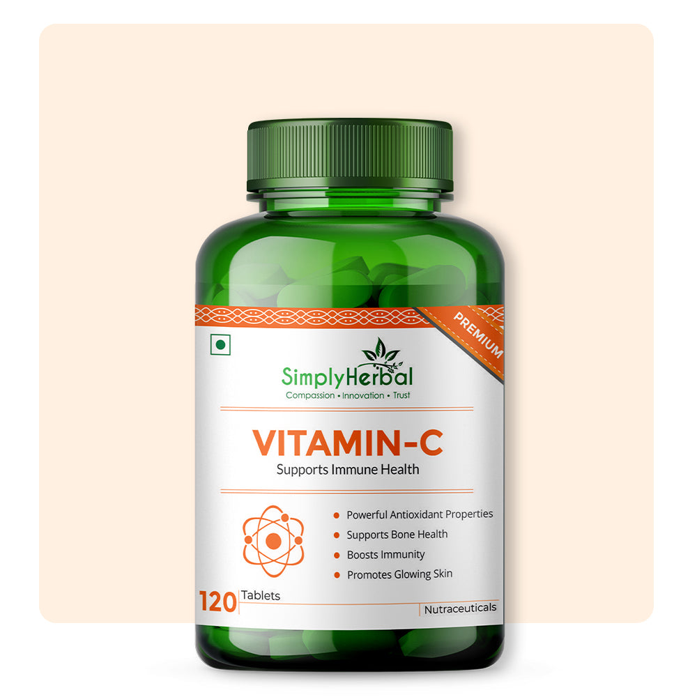 Simply Herbal Vitamin-C for Glowing Skin, Bone & Immune Health 1000mg - 120 Tablets