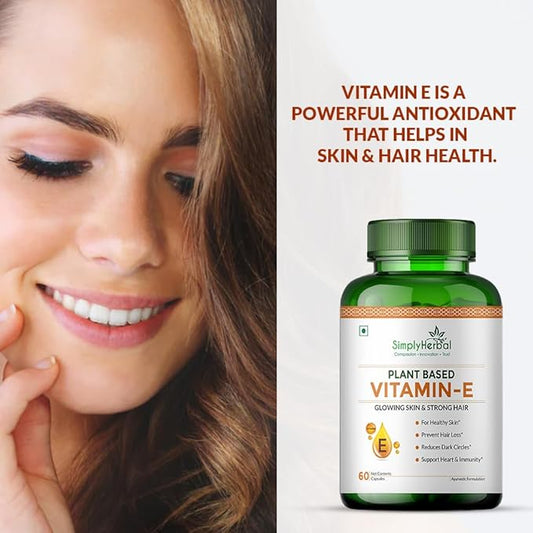 Simply Herbal Plant-Based Vitamin E | Skin & Hair | 60 Caps