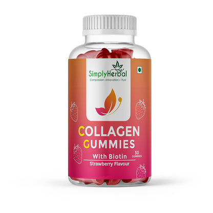 Simply Herbal Skin Collagen Gummies with Biotin | Strawberry Flavour for Women & Men - 30 Gummies