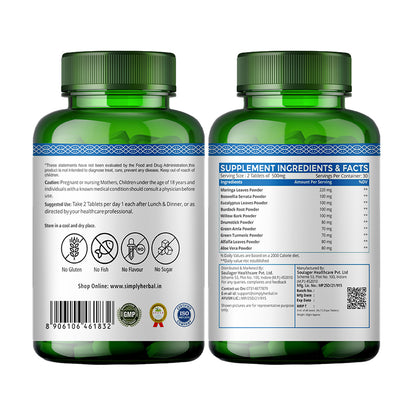 Simply Herbal Plant-Based Joint Care with Moringa, Boswellia Serrata & Aloevera 1000mg -60 Tablets