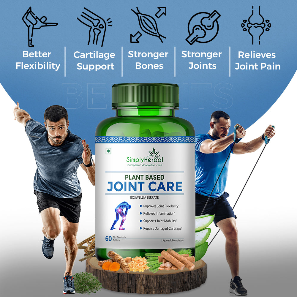 Simply Herbal Plant-Based Joint Care with Moringa, Boswellia Serrata & Aloevera 1000mg -60 Tablets