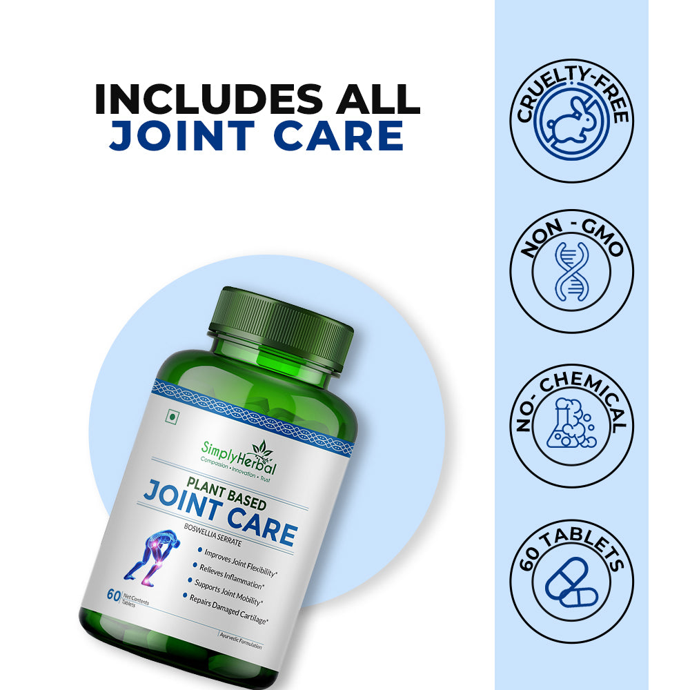 Simply Herbal Plant-Based Joint Care with Moringa, Boswellia Serrata & Aloevera 1000mg -60 Tablets