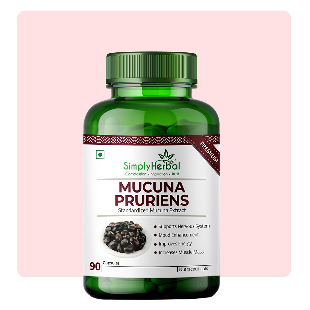 Simply Herbal Mucuna Pruriens (Kaunch Beej) Extract Nervous & Immune System 500mg -90 Capsules