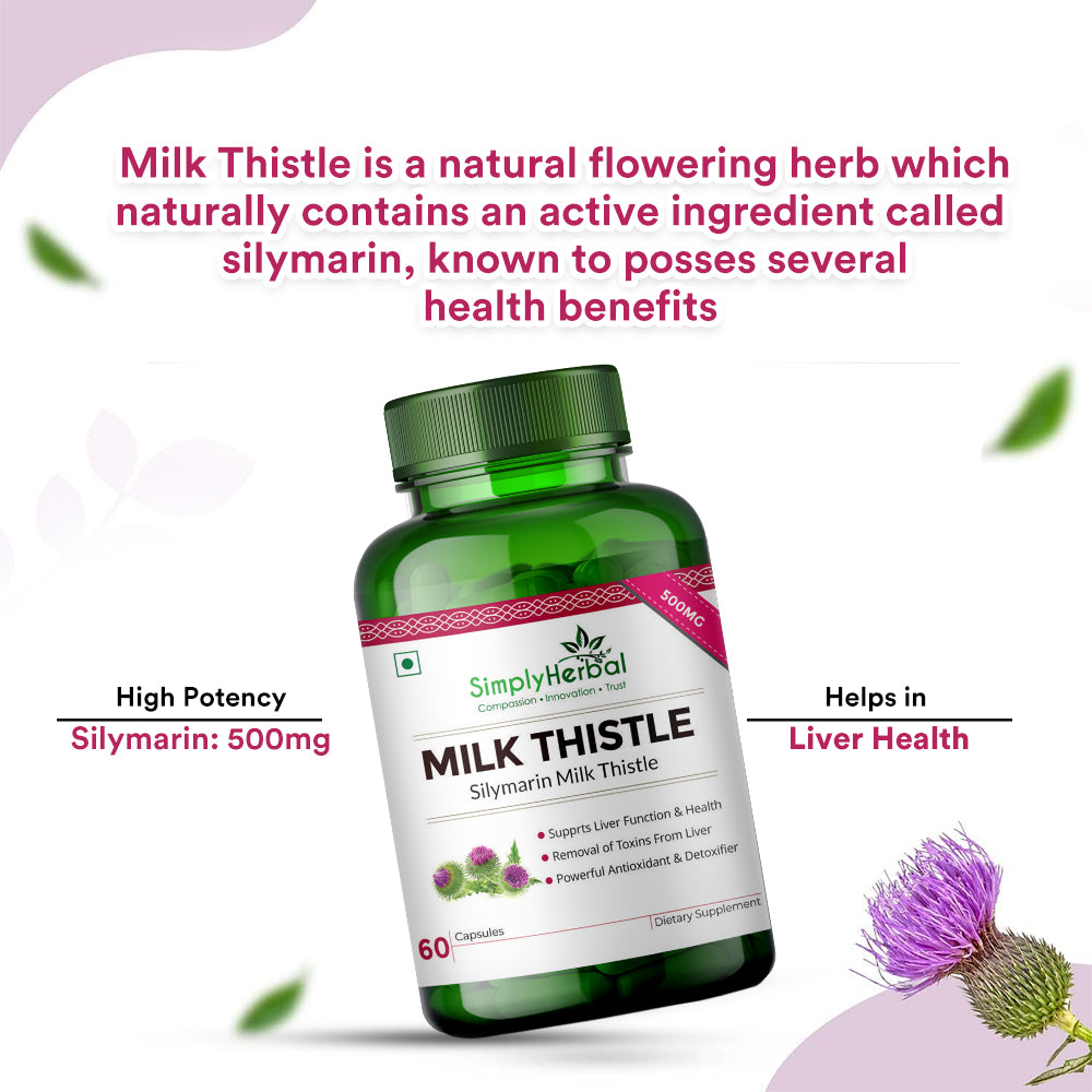 Simply Herbal Milk Thistle (Silymarin) Support Liver Health 500Mg 60