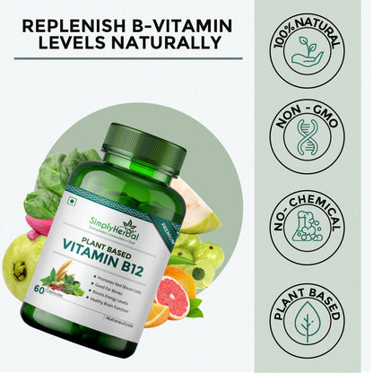 Simply Herbal Plant Based Vitamin B12 - 60 Capsules | Boost Energy & Brain Function