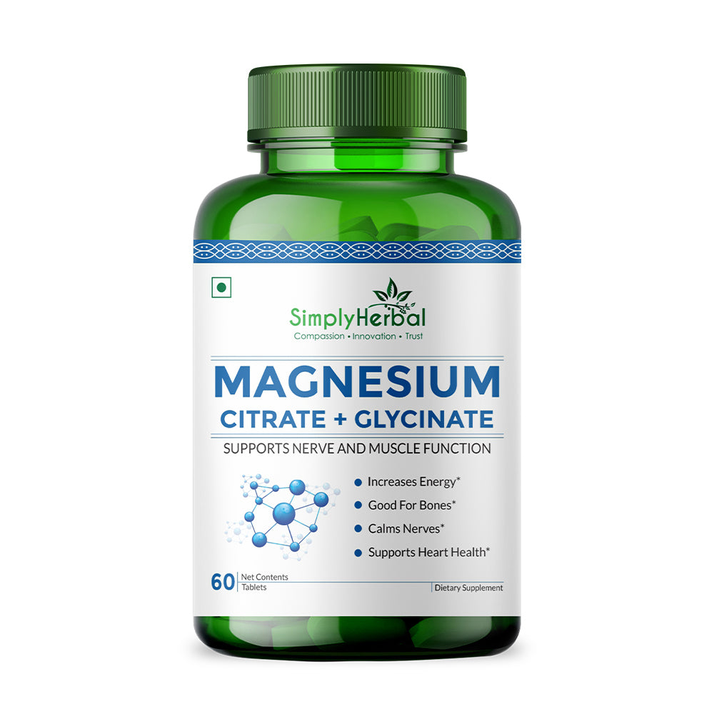 Simply Herbal Magnesium Citrate -Muscle & Nerve Function, Bone & Heart Health 330mg -90 Tablets