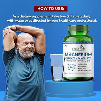 Simply Herbal Magnesium Citrate -Muscle & Nerve Function, Bone & Heart Health 330mg -90 Tablets