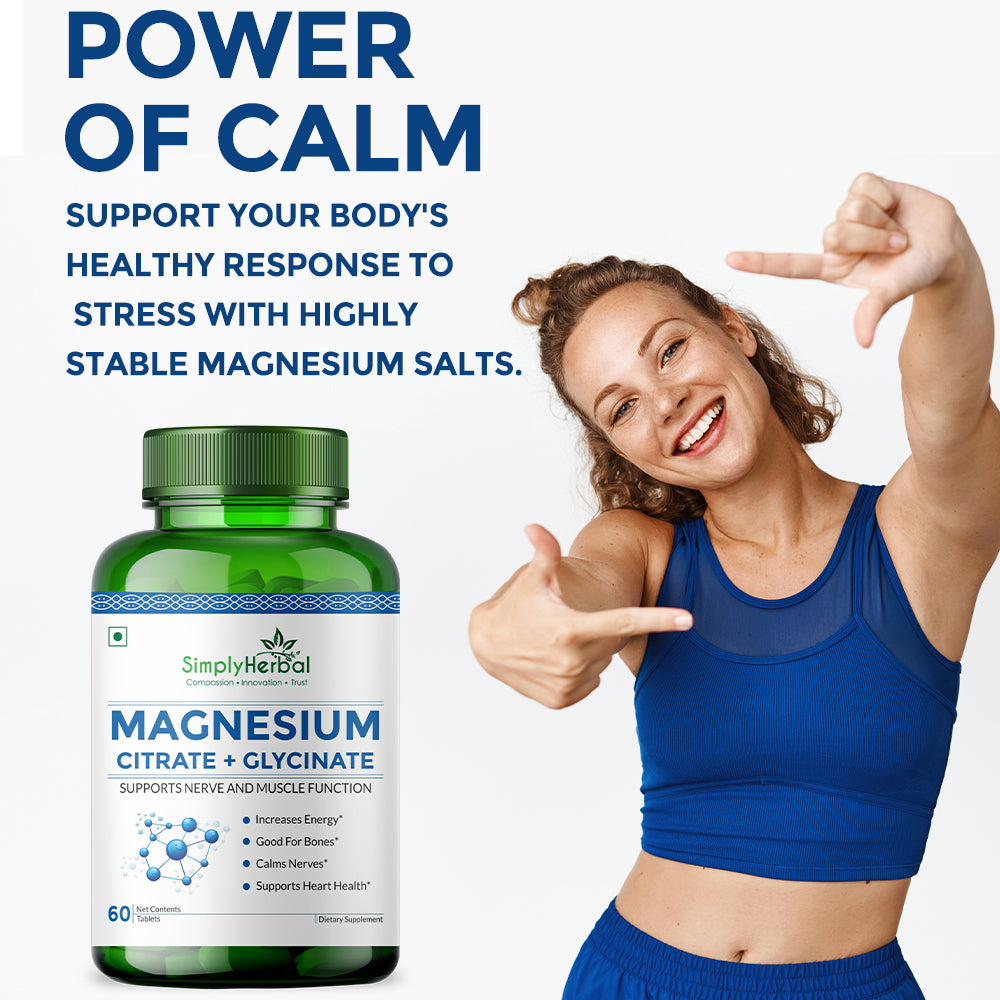 Simply Herbal Magnesium Citrate -Muscle & Nerve Function, Bone & Heart Health 330mg -90 Tablets