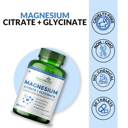 Simply Herbal Magnesium Citrate -Muscle & Nerve Function, Bone & Heart Health 330mg -90 Tablets