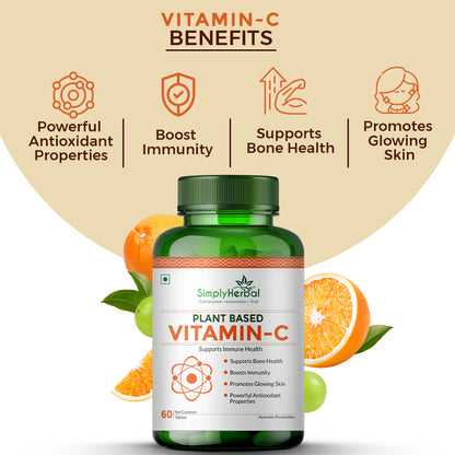 Simply Herbal Vitamin-C for Glowing Skin, Bone & Immune Health 1000mg - 60 Tablets