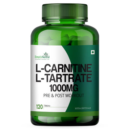 Simply Herbal L-Carnitine With L-Tartrate 1000mg Pre & Post Workout - 120 Tablets