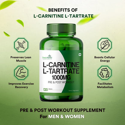 Simply Herbal L-Carnitine With L-Tartrate 1000mg Pre & Post Workout - 120 Tablets